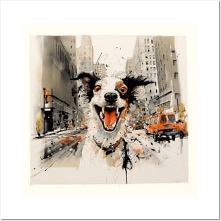 Mad Collie Dog in the city Posters and Art